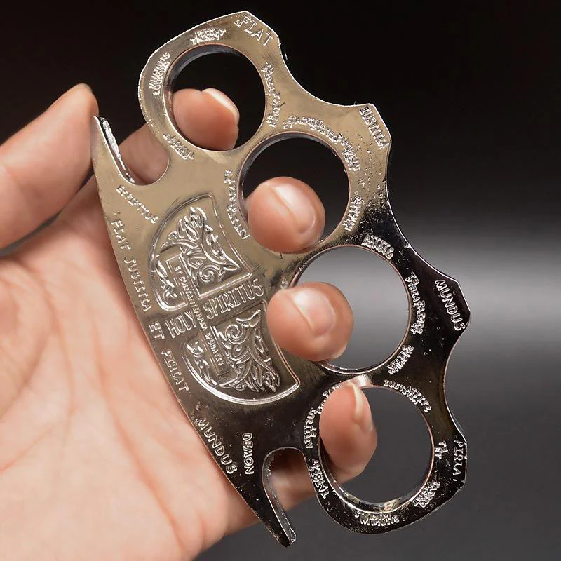 Thickened and widened metal brass knuckles duster four-finger buckle fist outdoor fist buckle fitness boxing portable defense hand buckle fight protective gear - Image 8