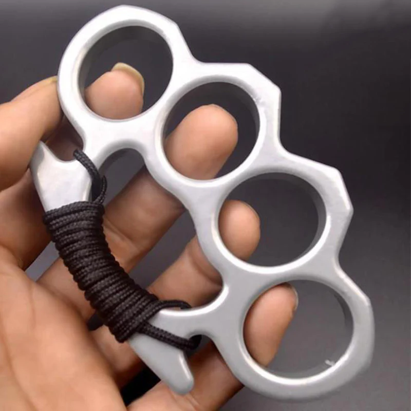 Thickened Metal Brass Knuckles Duster Four Fingers Fist Buckle Camping Broken Window Defense Boxing Finger Ring Life-saving EDC Tools - Image 3