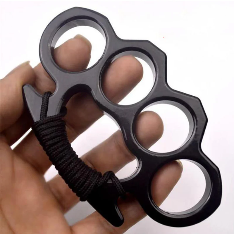 Thickened Metal Brass Knuckles Duster Four Fingers Fist Buckle Camping Broken Window Defense Boxing Finger Ring Life-saving EDC Tools - Image 5