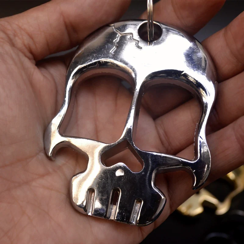 Weighted and Thickened Knuckle Duster Two-finger Boxing Skull Defense Boxing Martial Arts Boxing Buckle Multi-function Bottle Opener - Image 11
