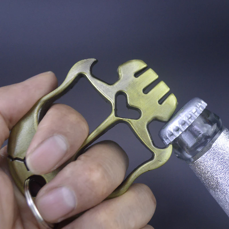 Weighted and Thickened Knuckle Duster Two-finger Boxing Skull Defense Boxing Martial Arts Boxing Buckle Multi-function Bottle Opener - Image 4