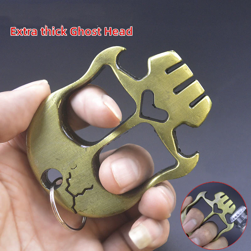 Weighted and Thickened Knuckle Duster Two-finger Boxing Skull Defense Boxing Martial Arts Boxing Buckle Multi-function Bottle Opener - Image 5