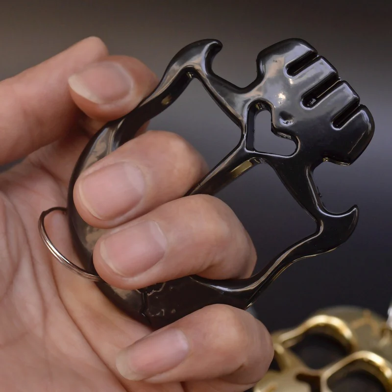 Weighted and Thickened Knuckle Duster Two-finger Boxing Skull Defense Boxing Martial Arts Boxing Buckle Multi-function Bottle Opener - Image 7