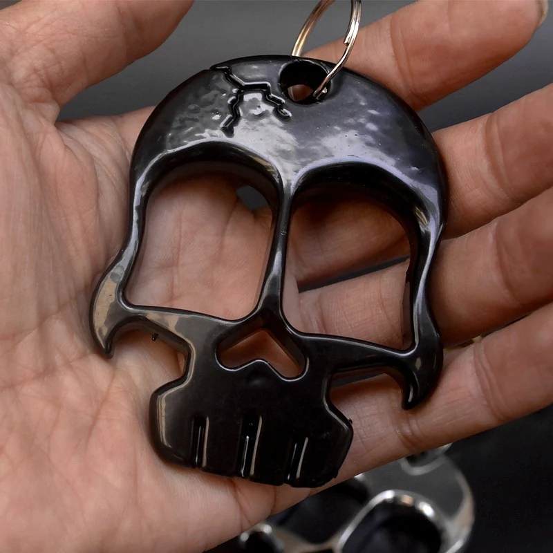 Weighted and Thickened Knuckle Duster Two-finger Boxing Skull Defense Boxing Martial Arts Boxing Buckle Multi-function Bottle Opener - Image 9