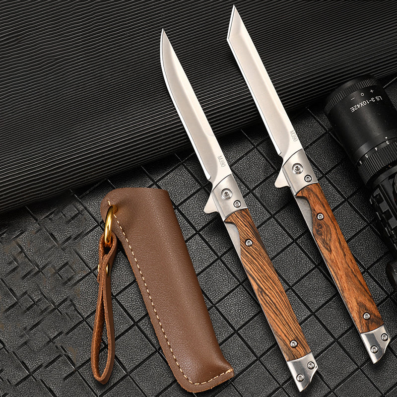 Wood Handle Folding Knife Damascus Pattern Camping Pocket Knives - Image 11