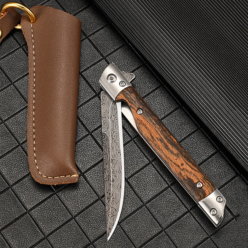 Wood Handle Folding Knife Damascus Pattern Camping Pocket Knives - Image 2