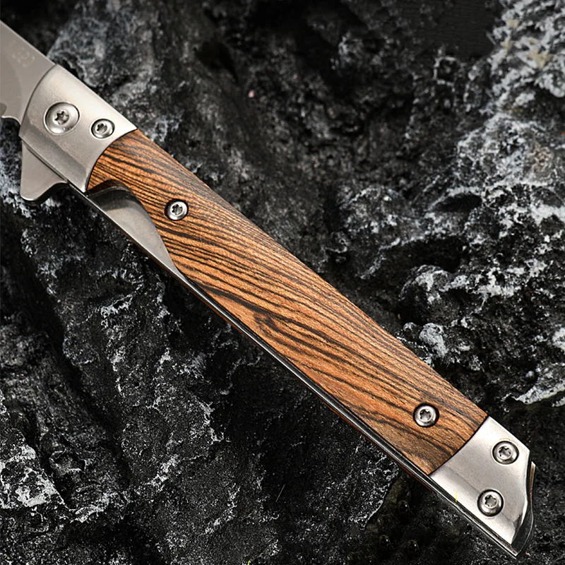 Wood Handle Folding Knife Damascus Pattern Camping Pocket Knives - Image 8