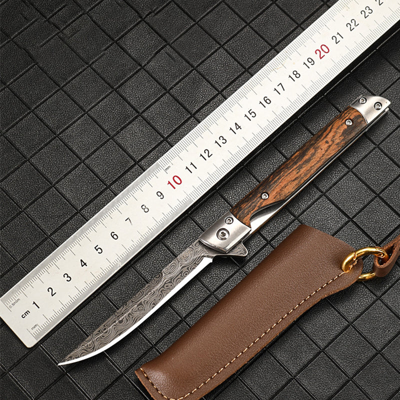 Wood Handle Folding Knife Damascus Pattern Camping Pocket Knives - Image 9
