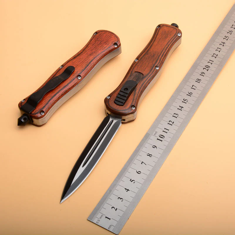 Wood Handle Tactical Knife Emergency Window Breaker EDC Tool Camping Pocket Knives - Image 2