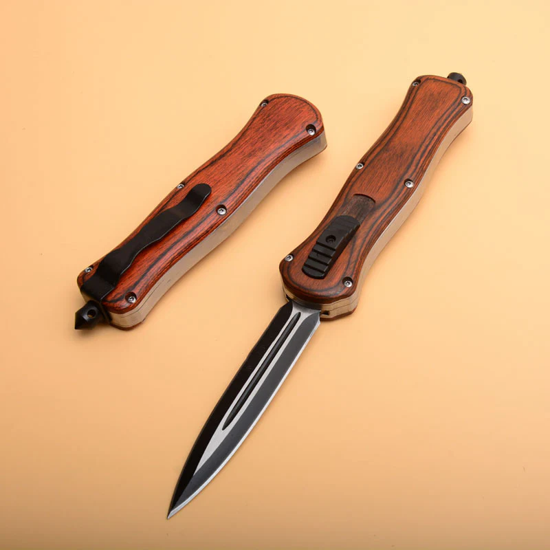 Wood Handle Tactical Knife Emergency Window Breaker EDC Tool Camping Pocket Knives - Image 5