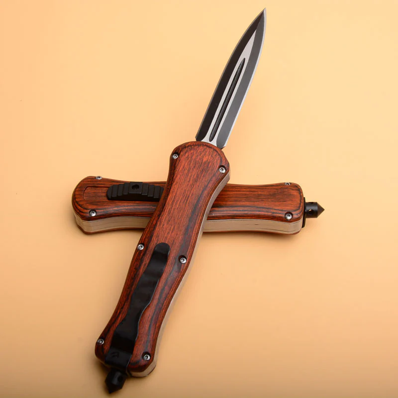 Wood Handle Tactical Knife Emergency Window Breaker EDC Tool Camping Pocket Knives - Image 6