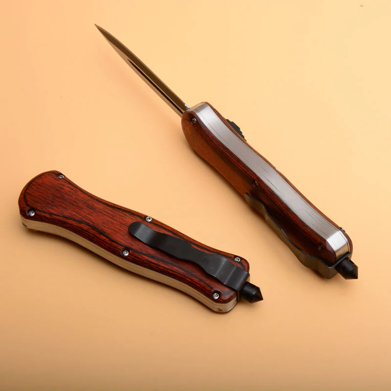 Wood Handle Tactical Knife Emergency Window Breaker EDC Tool Camping Pocket Knives - Image 7