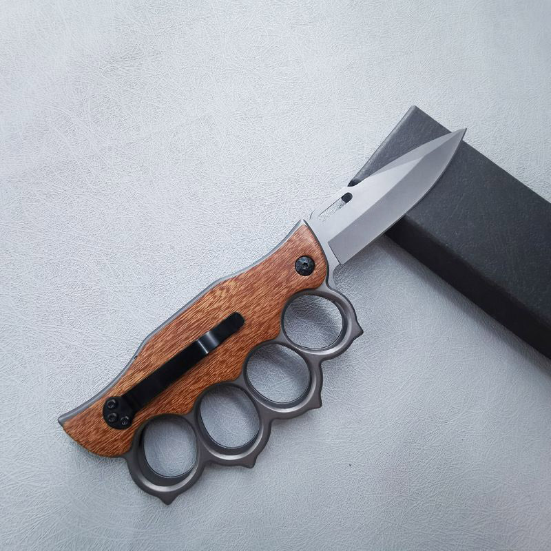 Wooden Handle Folding Knuckle Knife Outdoor Self Defense Pocket Knives EDC Tools - Image 3