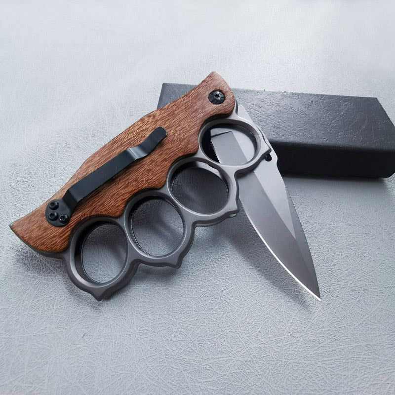 Wooden Handle Folding Knuckle Knife Outdoor Self Defense Pocket Knives EDC Tools - Image 5