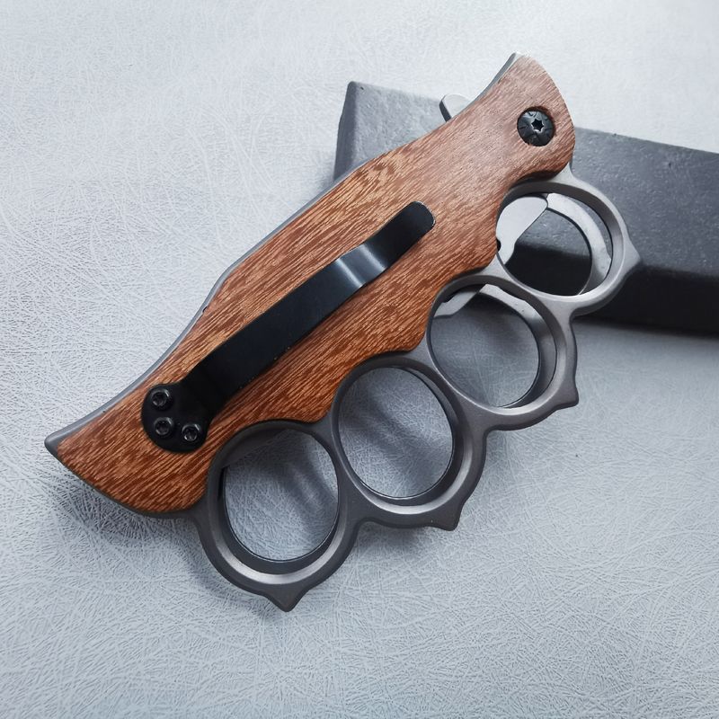 Wooden Handle Folding Knuckle Knife Outdoor Self Defense Pocket Knives EDC Tools - Image 7