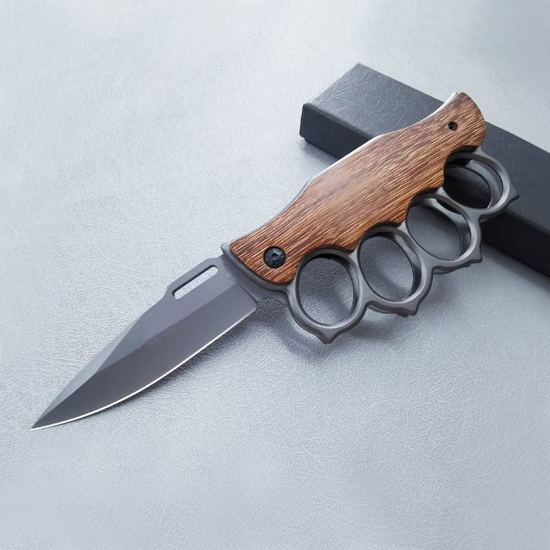 Wooden Handle Folding Knuckle Knife Outdoor Self Defense Pocket Knives EDC Tools - Image 9
