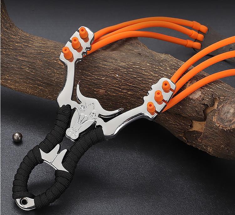 Zinc Alloy Slingshot Cow Three Card Leather Ball Mirror Cow Head Slingshot Stand - Image 6